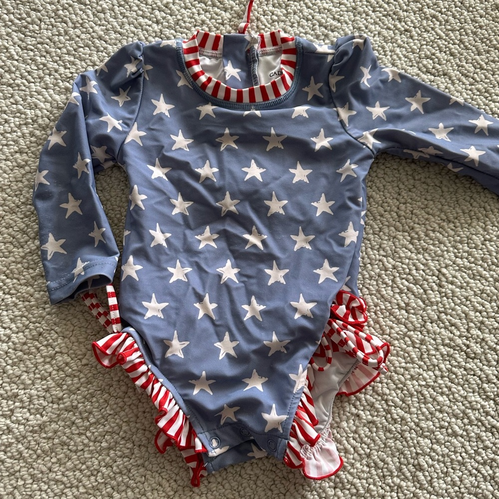 Caden Lane Stars and Stripes Baby Girl long sleeve bathing suit 12-18 months